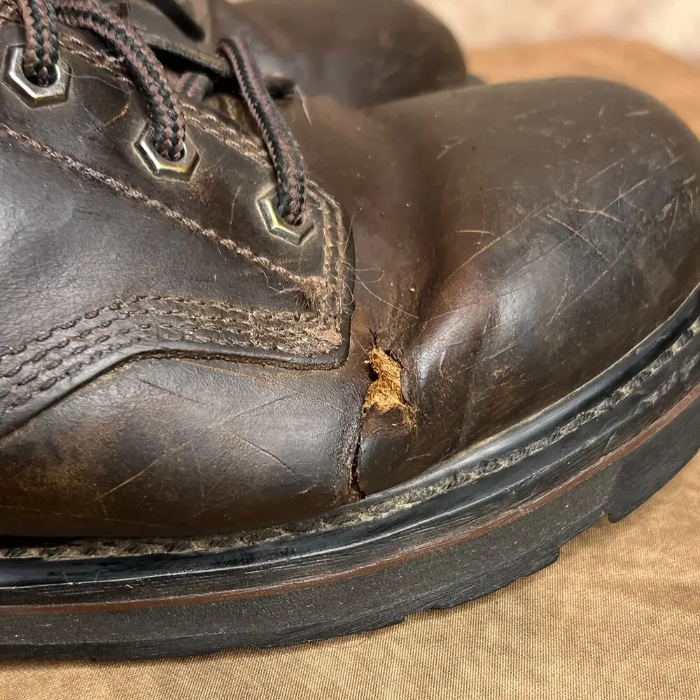 Timberland Pro Ankle Lace Up Boot Soft Toe Dark Brown Lug Sole Tread Distressed